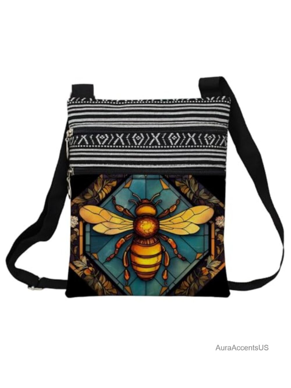 Stained Glass Bee Crossbody Bag with Adjustable Strap
